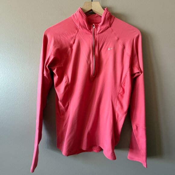 Women's M Nike Dri-Fit Half Zip Pullover Running Jacket in Coral Mock Neck - Picture 2 of 8